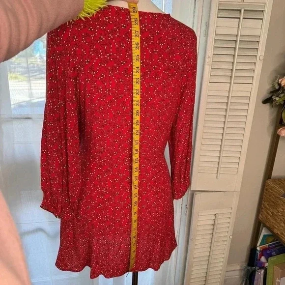 Free People Clara Floral Mini Tunic Dress in red ditsy floral print - Picture 8 of 10